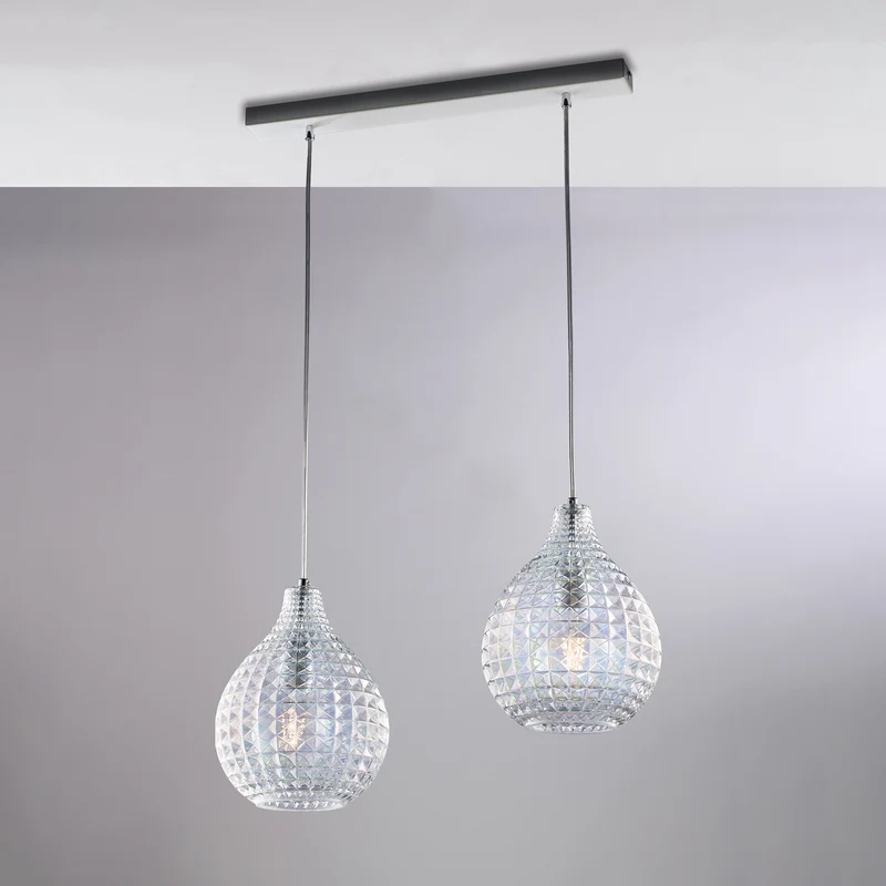 Binario Ferro Bianco Cromo 2 Luci Vetro Trasparente 88x21 H32-132 cm