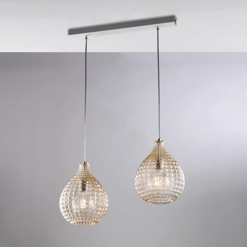 Binario Ferro Bianco Cromo 2 Luci Vetro Ambra 88x21 H32-132 cm