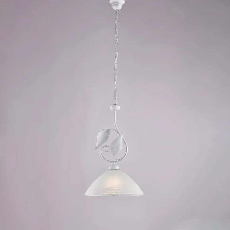 Lampadario Ferro Bianco Argento 1 Luce Vetro Ø30 H50-110 L96x30 cm