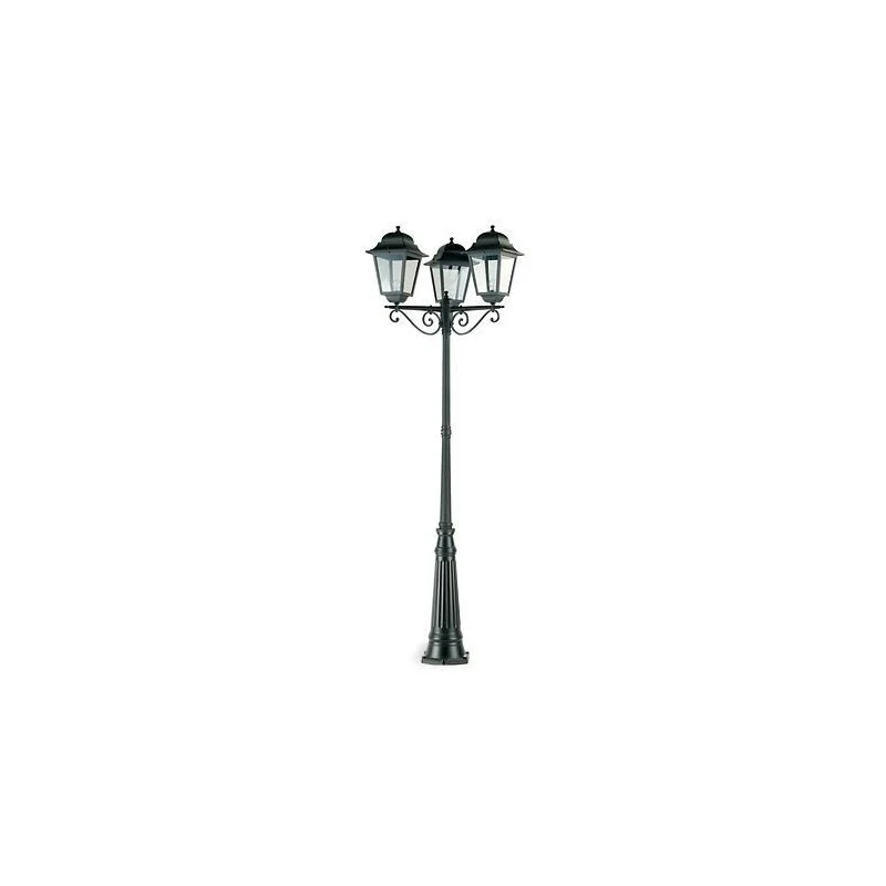 Lampione 3 luci in pressofusione di alluminio nero diffusori in vetro h. 264 cm