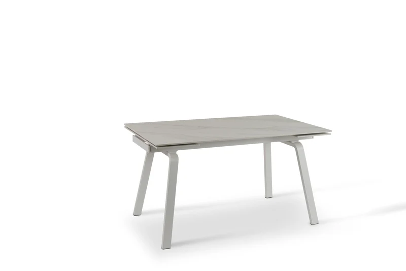 Tavolo allungabile con top in pietra effetto marmo bianco 140/200x80x76h cm