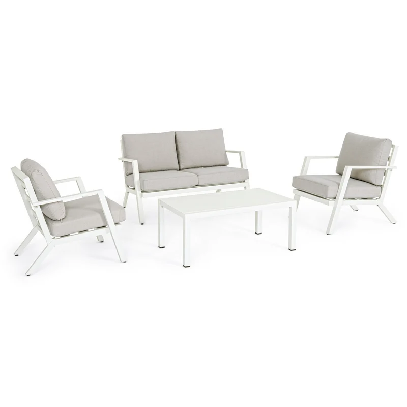 Set da esterno 4 pezzi salotto con cuscini Harley bianco