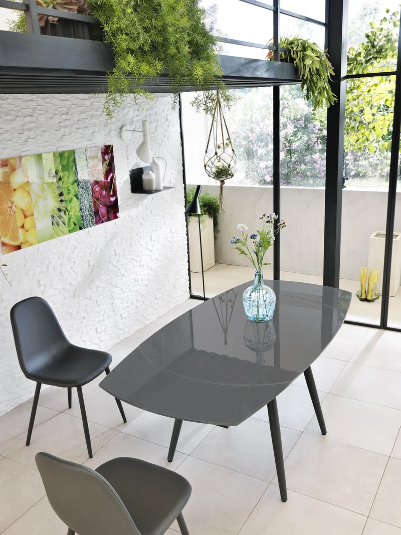 Tavolo allungabile in vetro temperato con top grigio 120/180x90h cm