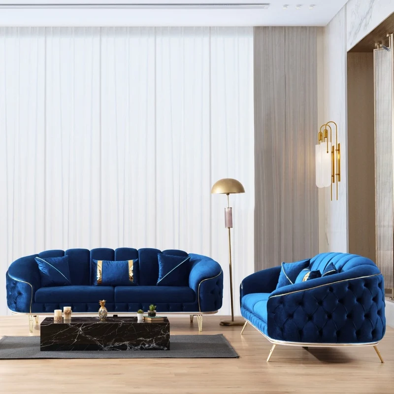 Divano 3 posti blu 250x88x88 cm