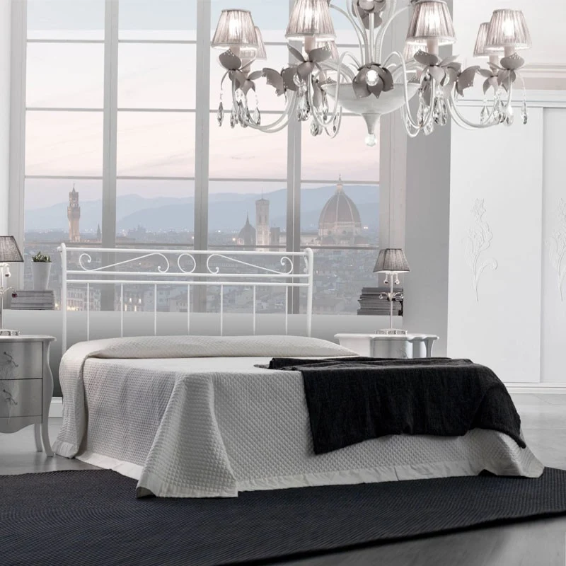 Letto in ferro matrimoniale con giroletto in ferro Bianco LEONARDO 170x202x h118 cm