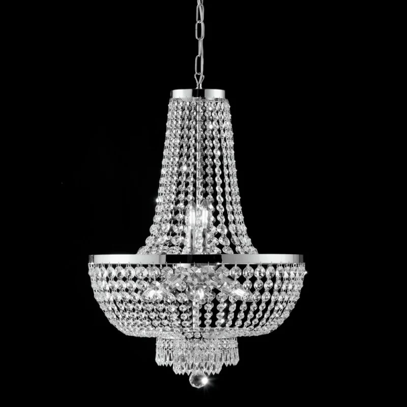 Lampadario imperiale in ferro e ottone Cromato con stass otto luci 50x h74 cm