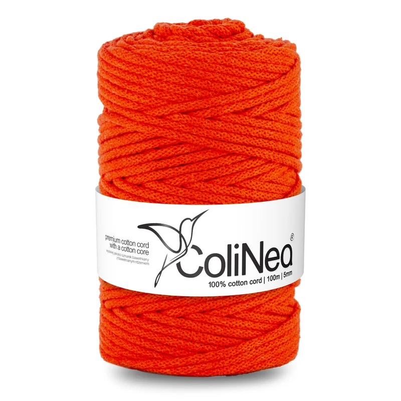 ColiNea, cordino in cotone con anima in cotone, intrecciato, 5mm, 100m, arancione