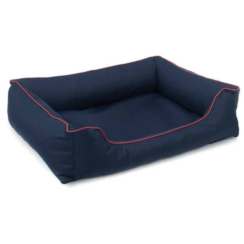 Cuccia ortopedica Valencia per cani in blu navy con finiture rosse 65x50cm