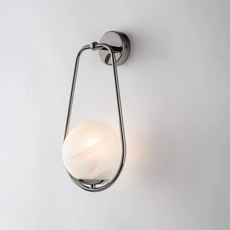Applique in ferro cromo nero 1 luce con sfera dm.14 H.36 - L.16 - P.19