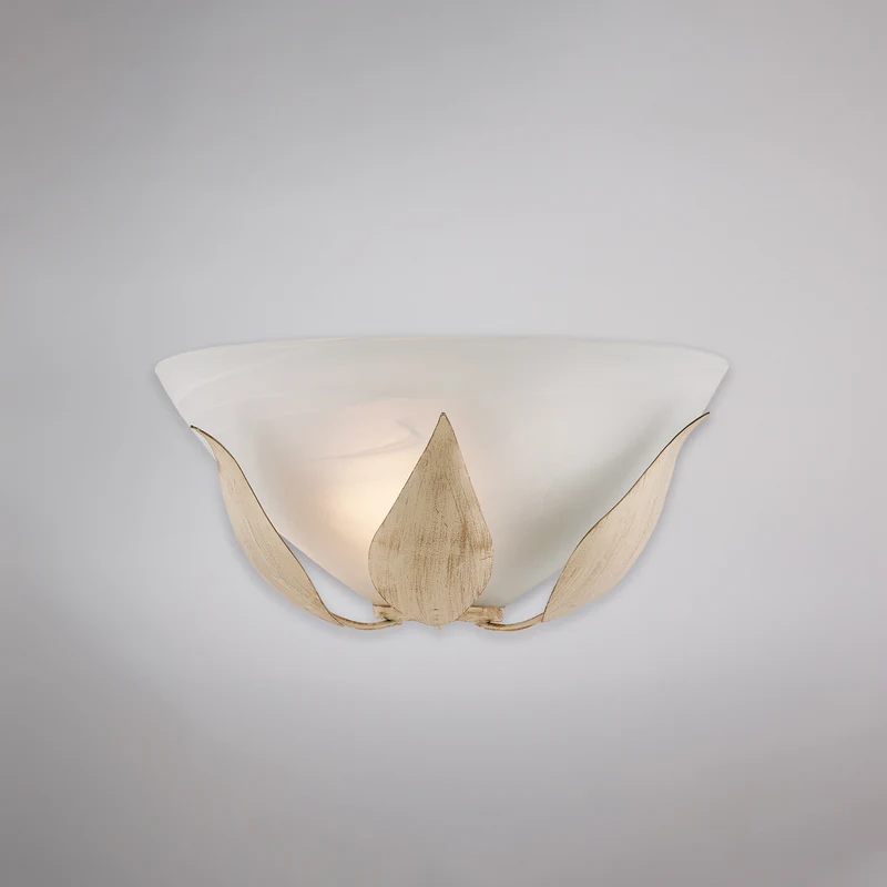 Applique avorio oro, vetro alabastro Ø30, 1 luce H14xL30xP15 cm
