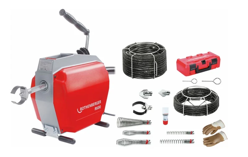 Macchina per disotturare e pulizia tubazioni R600, 230V + Set spirali/utensili Standard 16-22 mm ROTHENBERGER