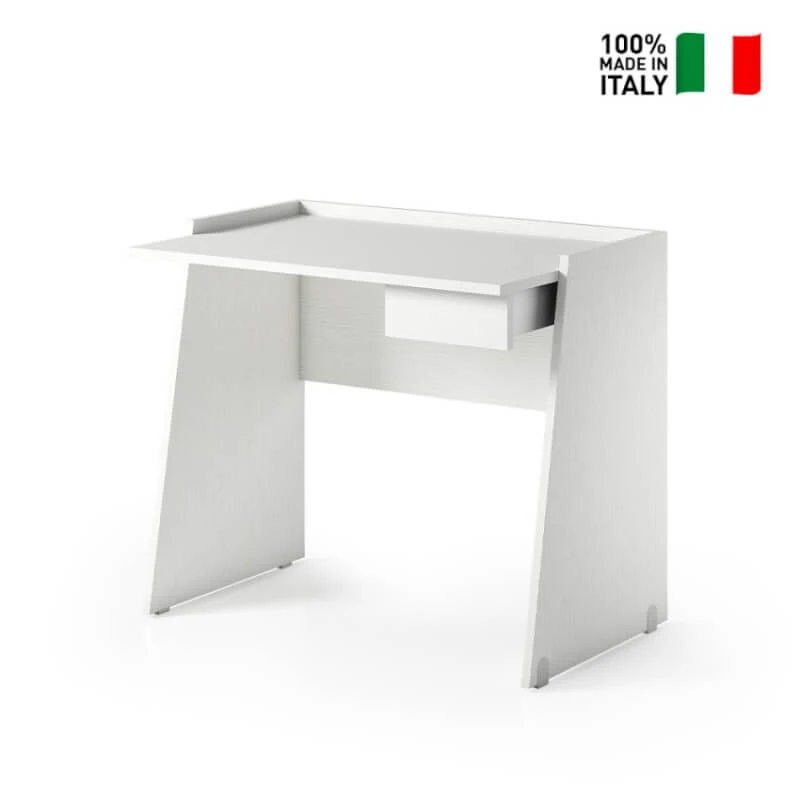 Scrivania Bianca con Cassetto e Piano Effetto Cemento Bianco