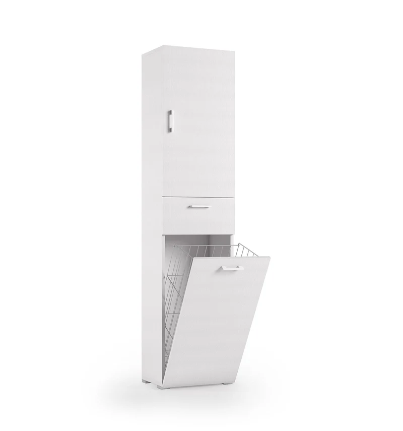 Mobile Multiuso con Cestello Porta Biancheria Bianco con maniglie
