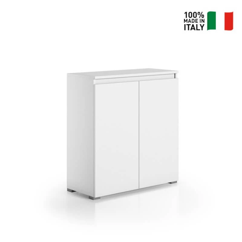 Mobile Multiuso 2 Ante, Maniglia A Gola, 4 Ripiani Regolabili, Bianco