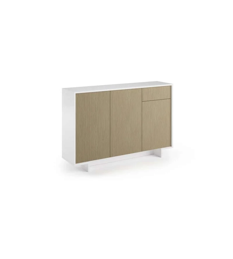 Madia Slim 3 Ante, 1 Cassetto, 3 Ripiani Interni, Bianco Cannetè Chiaro