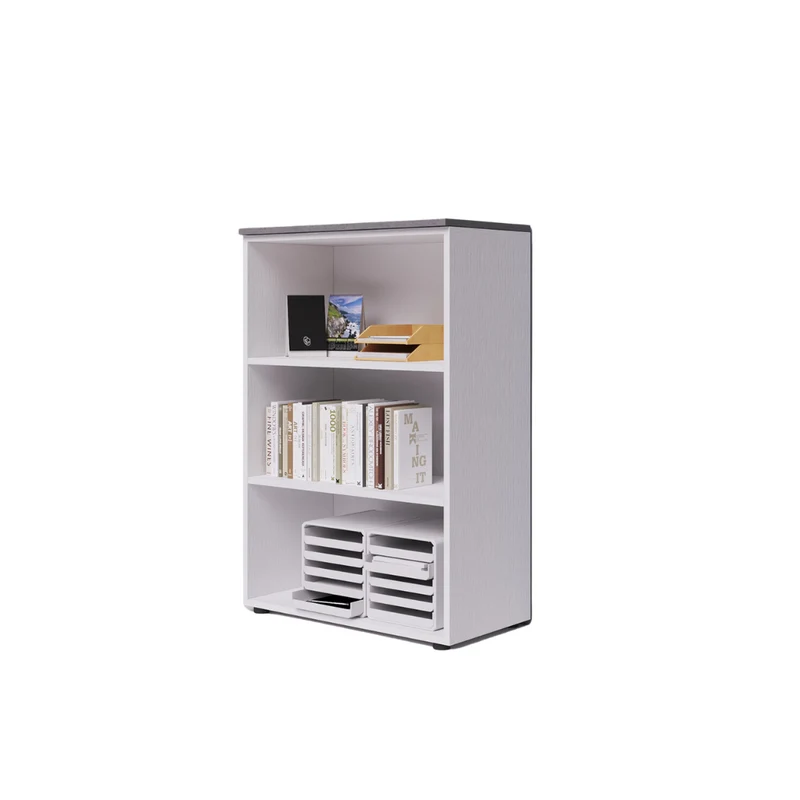 Modulo da ufficio a giorno tre vani con top colore Cemento H129x90x45cm