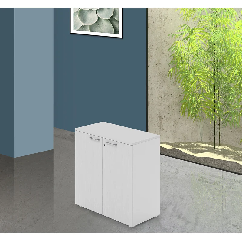 Mobile da ufficio basso due ante con serratura colore Bianco H87x90x45cm