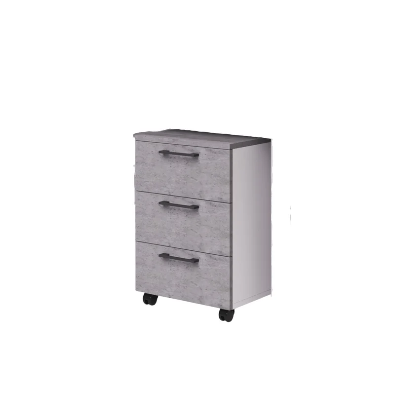 Cassettiera tre cassetti da ufficio con ruote e serratura colore Cemento H40x58x55cm