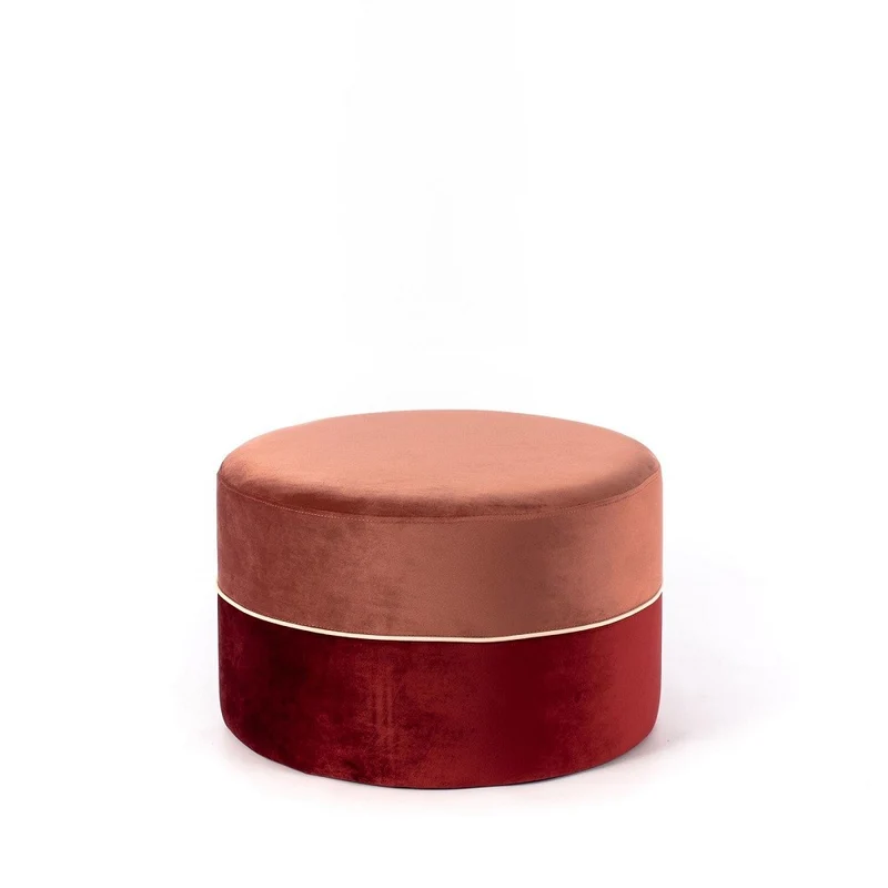 Pouf velluto legno rosa antico e bordeaux cm 62 x 62 x h 39