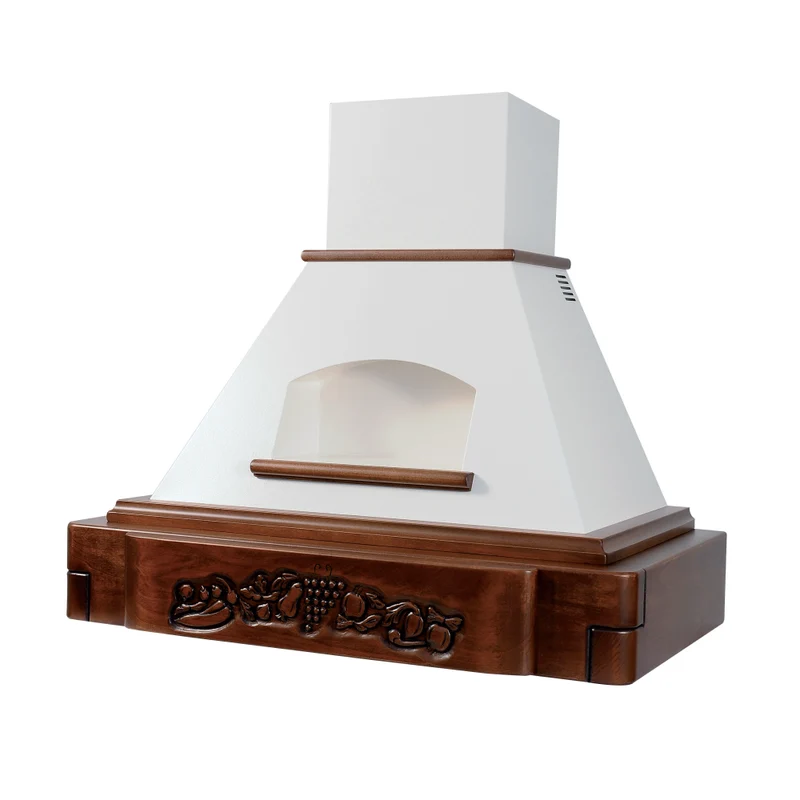 Cappa rustica bianca KATIA, cornice legno tabacco, 90 cm