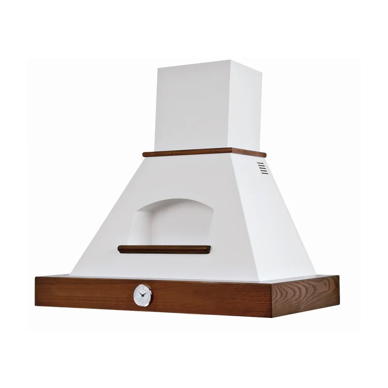 Cappa GIADA rustica bianca legno intarsio tabacco e orologio 120 cm