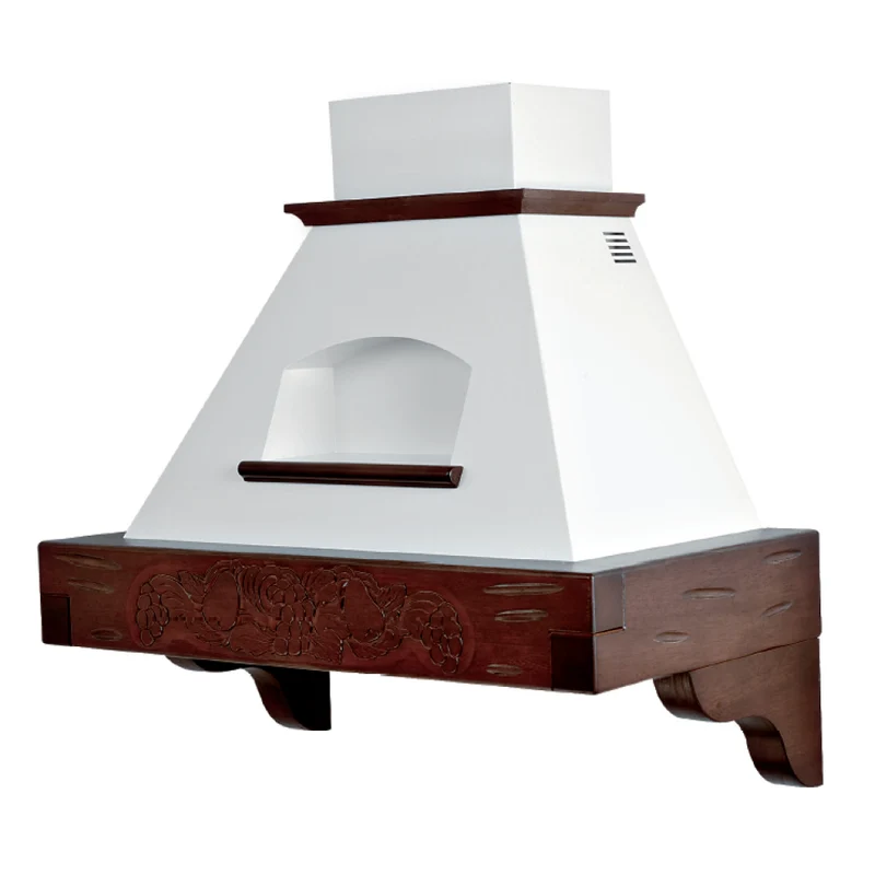 Cappa cucina rustica GIADA MAX bianca, legno intarsio tabacco, 120 cm