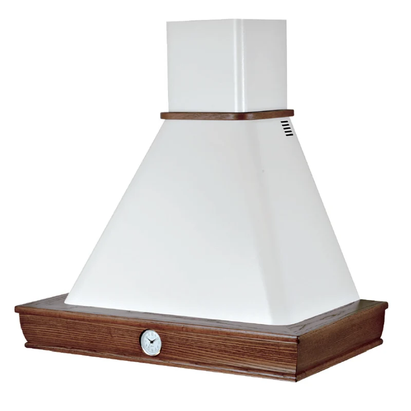 Cappa cucina rustica FOSCA bianca legno tabacco orologio 120 cm