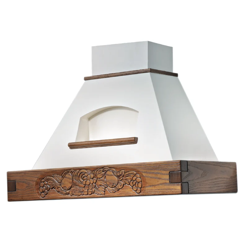 Cappa Cucina Rustica EPOQUE Bianca con Cornice Legno Tabacco 120 cm