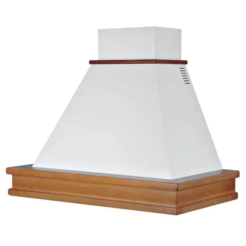 Cappa aspirante SYENE bianco acciaio inox, cornice noce, 90 cm