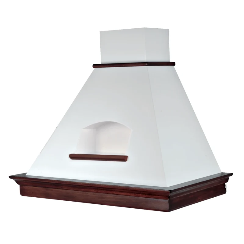 Cappa MARY con nicchia, inox bianco, cornice legno tabacco, 60 cm
