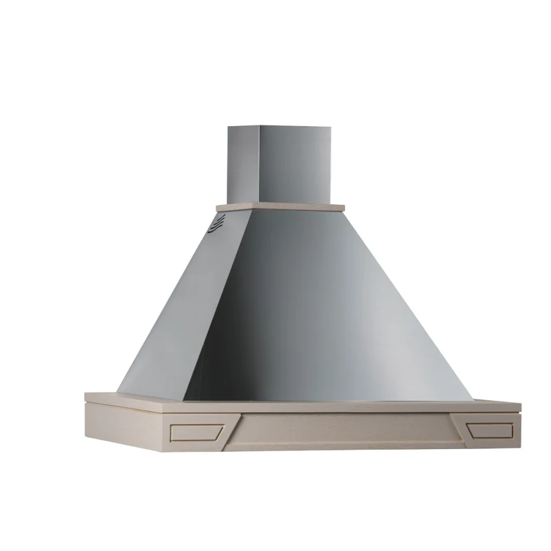Cappa aspirante GINEVRA inox silver, cornice legno tortora 120 cm