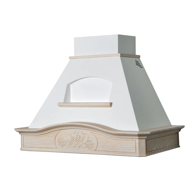 Cappa DÉSIRÉE inox bianco, cornice legno corda, 90 cm