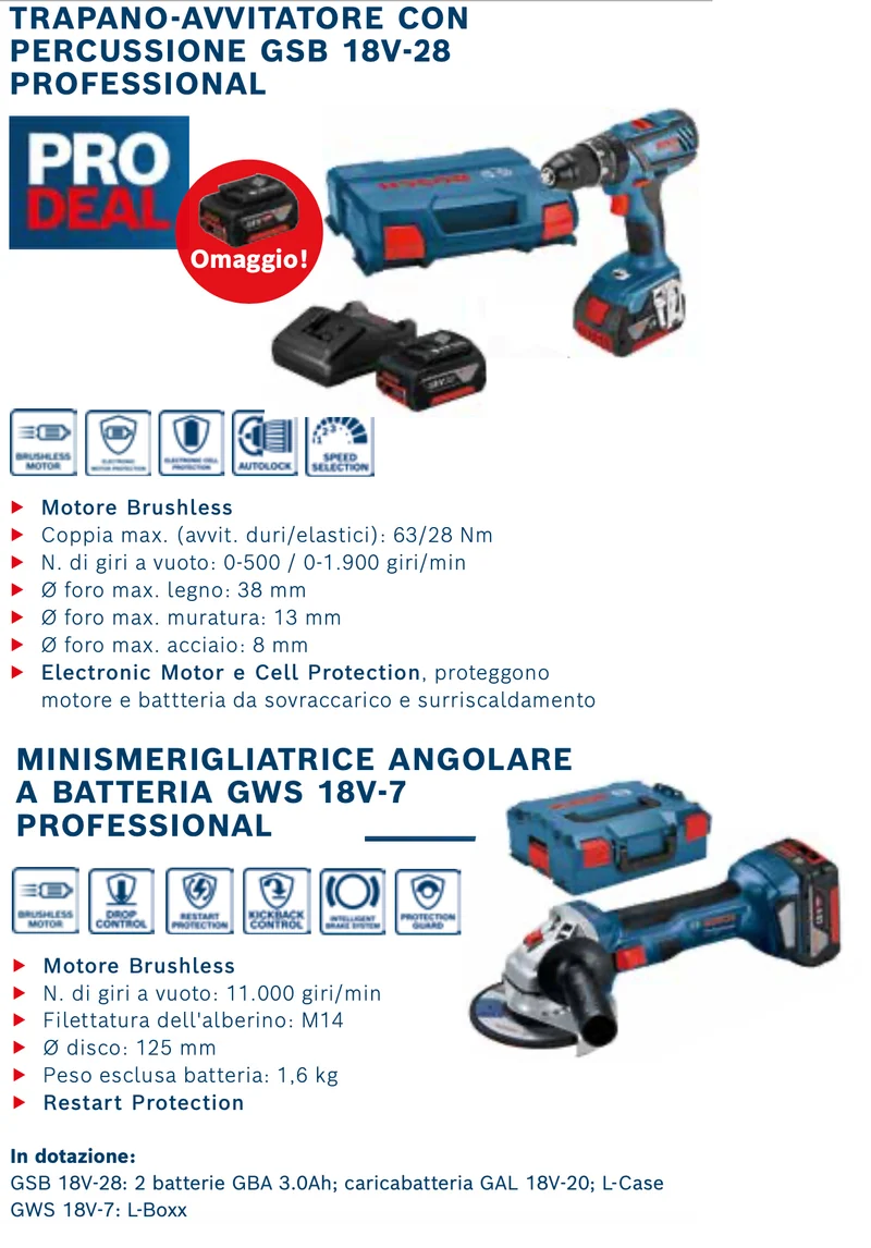 Promozione Bosch avvitatore GSB 18V-28 + smerigliatrice GWS 18V-7 Professional