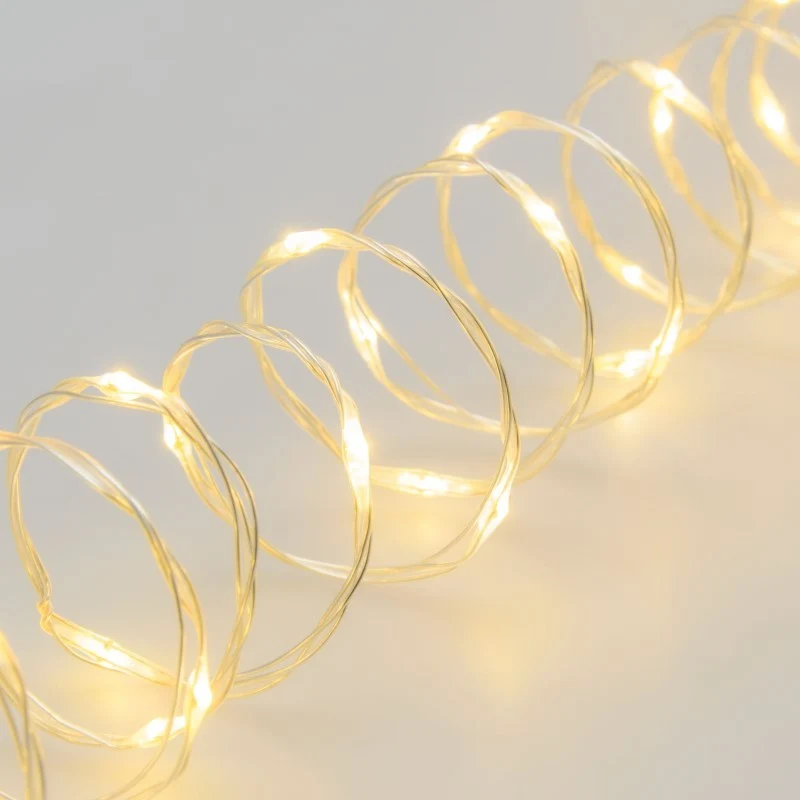 Catena MicroLED 500 - Bobina 25m - Bianco Caldo - Cavo Trasparente Argento
