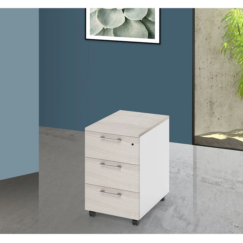 Cassettiera per ufficio olmo con 3 cassetti e serratura - Dimensioni 57x40x55 cm