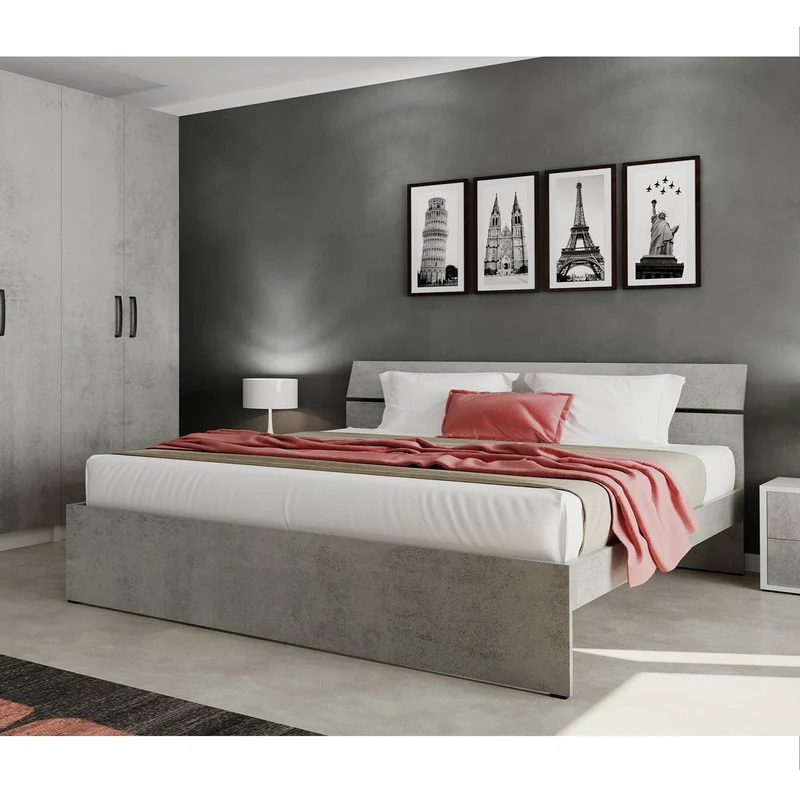 Letto matrimoniale legno nobilitato grigio cemento cm 171x200x98h