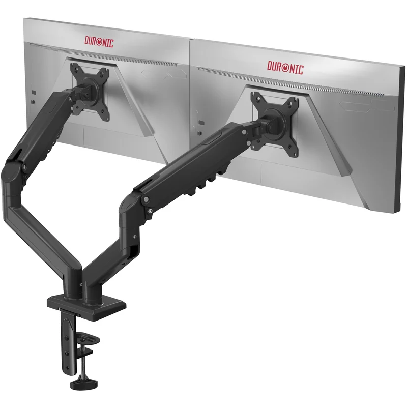 Duronic DM6A2 Supporto Doppio Monitor 13-32” Braccio Regolabile Gas Spring Supporto Schermo VESA 75 100 Perno Girevole 360° Inclinazione -90°/+85° Carico max 9kg per Braccio Ufficio PC Gaming