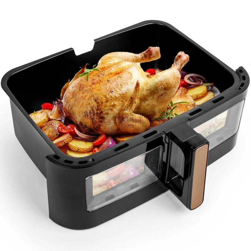 Duronic AFD1 BG Cassetto grande per friggitrice ad aria Duronic AF14, AF24 e AF34, Vassoio di cottura 10L, Contenitore per friggitrice ad aria a doppia zona, Carne sana, Opzione Sync Cook, Nero e Oro
