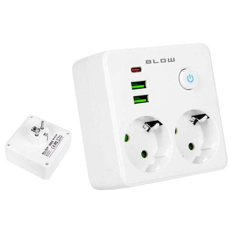ADATTATORE CON 2 PRESE SCHUKO + 2 USB + 2 TYPE-C CON INTERRUTTORE BIANCO