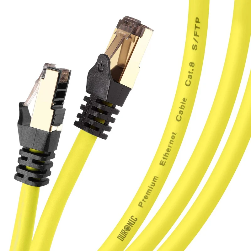 Duronic CAT8 YW 2 m | Cavo di Rete ethernet schermato S/FTP giallo | Cavo ethernet Patch superveloce | Supporta fino a 2 GHz / 2000 MHz | Connettori RJ45 | Trasmissione dati 40 gigabit