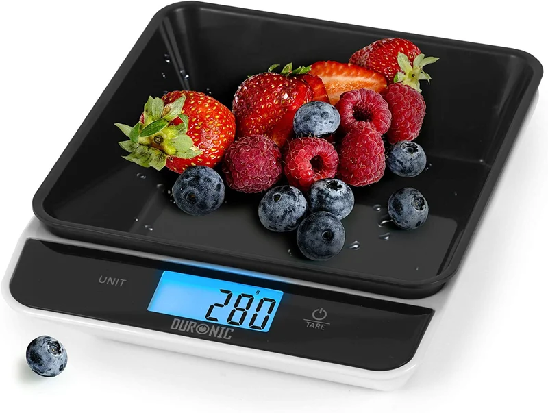 Duronic KS100 BK Bilancia da cucina - Bilancia ad alta precisione con display digitale retroilluminato - Portata 1g / 5 kg - Bilancia con ciotola integrata nera da 1,2L - Funzione Tara