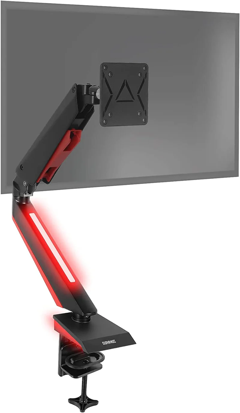 Duronic DMGM5X1 Supporto Monitor | Supporto da scrivania con luci LED Rosse Integrate | Altezza Regolabile e orientabile | per Monitor da 15-32 | capacità 8 kg | VESA 75/100