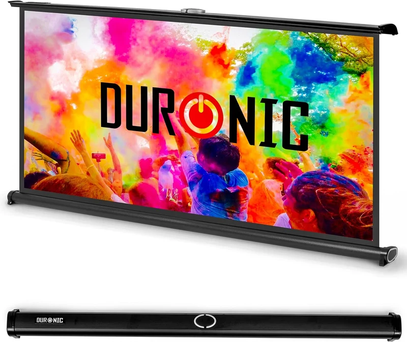 Duronic DPS50 /169 Schermo di proiezione 50 formato 16:9/111 x 62 cm Telo proiettore da tavolo per interni/esterni Full HD 3D 4K - Home cinema home theater ufficio| Montabile a parete o a soffitto