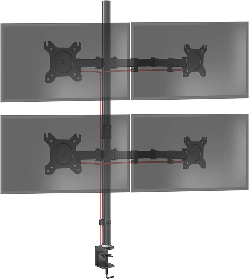 Duronic DMT154 BK Supporto da scrivania per monitor 13"-27" | Per 4 schermi fino a 8kg | Altezza regolabile | Staffa da 100 cm | Inclinazione +90°/-35°, rotazione 180°, rotazione 360°| VESA 75/100