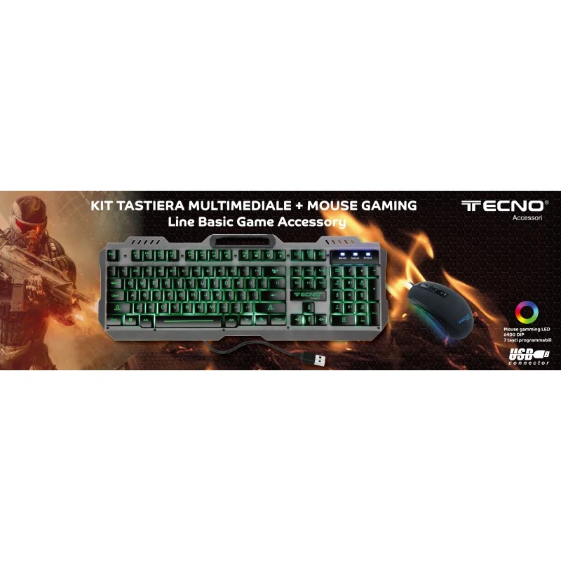 TECNO KIT TASTIERA+MOUSE GAMINGCON FILO LED RGB USB TC-BG2006