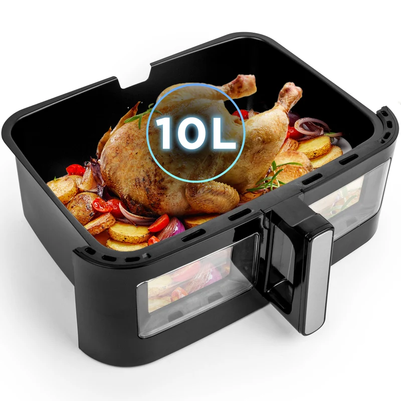 Duronic AFD1 Cassetto grand per friggitrice ad aria Duronic AF24 | Vassoio di cottura 10L | Contenitore per friggitrice ad aria a doppia zona | Cucina sana per tutta la famiglia | Opzione Sync Cook
