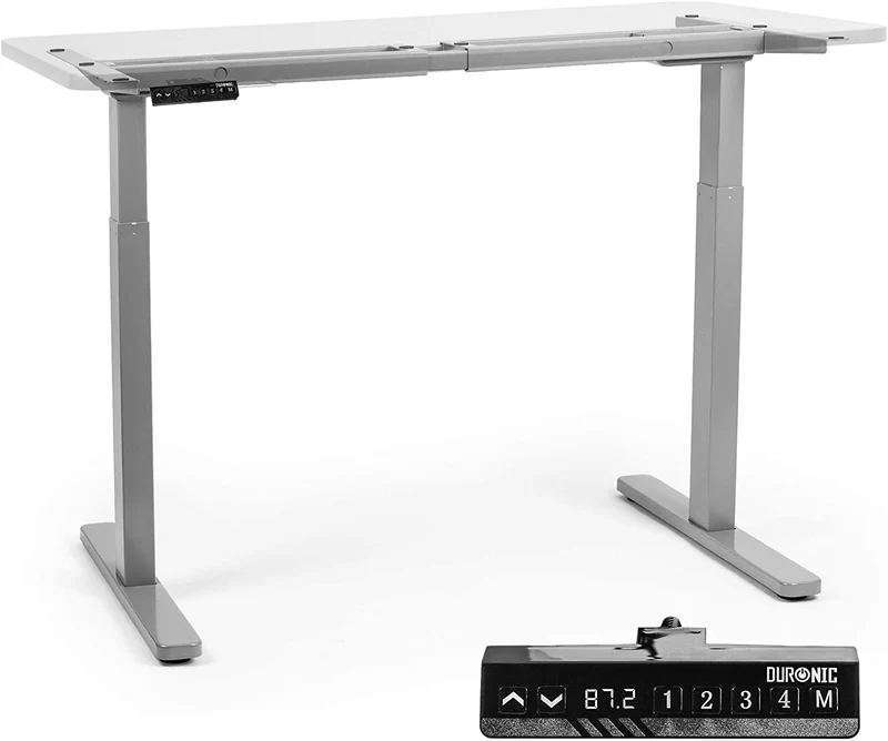Duronic TM22 GY Telaio per scrivania elettrico - Altezza regolabile 71 - 116 cm - Postazione di lavoro ergonomica  Funzione memoria - 2 Livelli - Meccanismo doppio di sollevamento - Argento