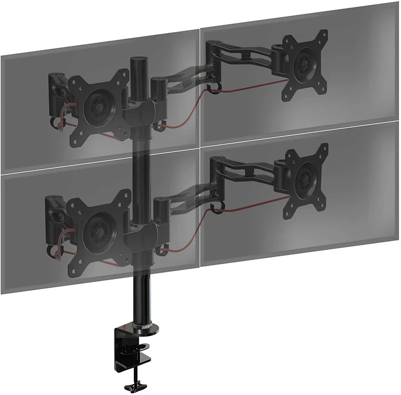 Duronic DM354 BK Braccio per 4 monitor da 13 a 27 pollici | Supporto schermi doppio | Inclinazione e altezza regolabile | VESA 75 100 | Supporto monitor ergonomico doppio articolato per PC nero