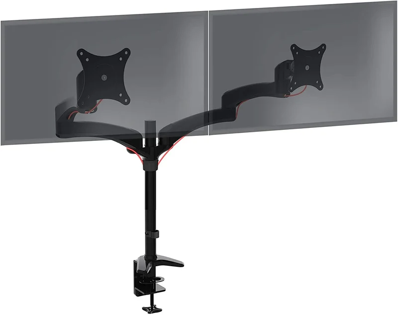 Duronic DM452 BK Supporto Monitor doppio per 2 schermi da 15-27 pollici, Braccio monitor PC ergonomico fino 8kg, VESA 75/100mm, regolabile altezza inclinazione girevole, per ufficio casa scuola, nero