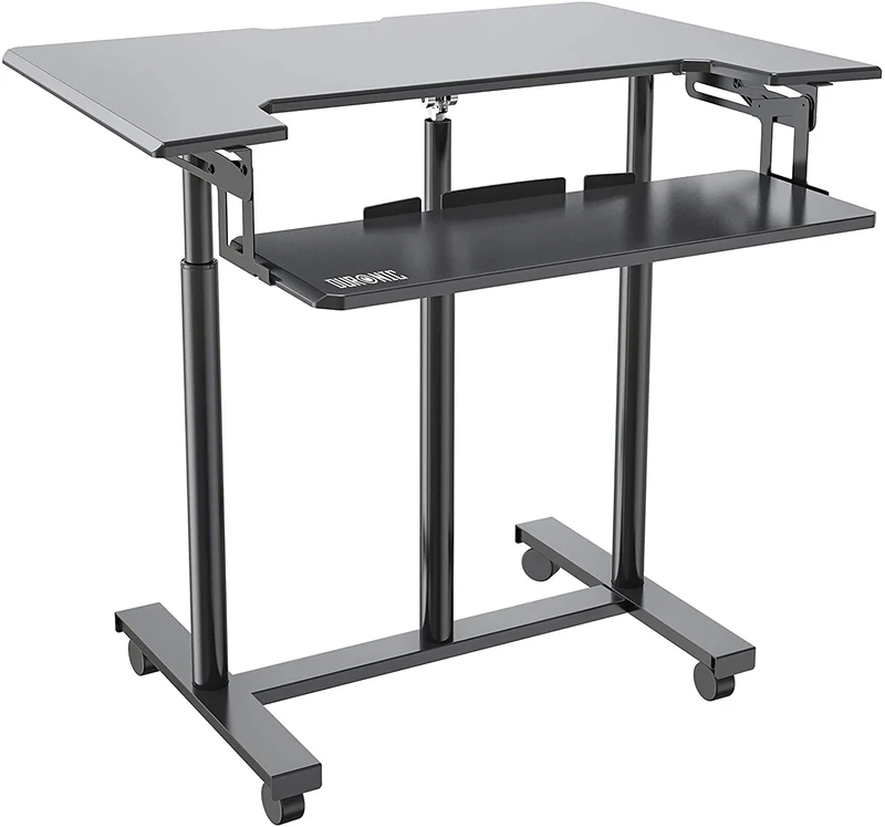 Duronic DM03ST1 BK Postazione di Lavoro  Postazione di Lavoro Portatile - Per Monitor e Notebook con Supporto per Tastiera  Altezza Regolabile 77 - 119.5 cm  Compatibile con Supporti monito Duronic